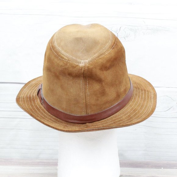 Union Made Brown Genuine Suede Leather Banded Lined Hat Size Medium - Picture 3 of 10